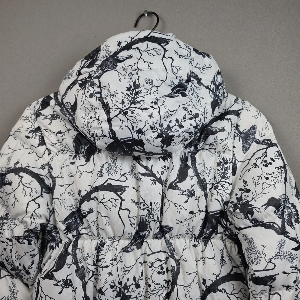 Nike ACG 800 Hooded Down Puffer Jacket Womens XS White Black Bird Toile Print
